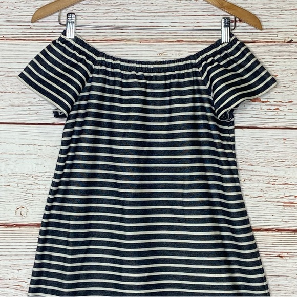 Madewell Off the Shoulder Melody Dress in Gray/White Stripe Sz XS - Picture 6 of 12